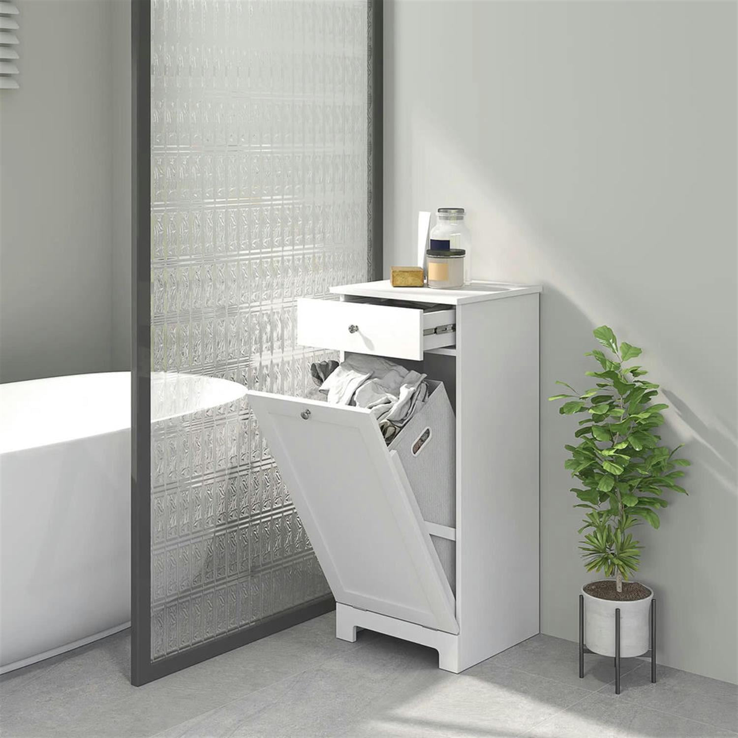 Demi Bonn 35" Bathroom Storage Cabinet with Tilt-Out Trash, Laundry Cabinet with Tilt Out Laundry Basket and Drawer for Kitchen, Living Room, White