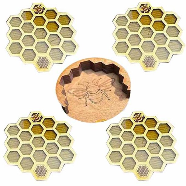 Juego de posavasos con soporte, 4 posavasos con forma de panal, posavasos para bebidas Posavasos de silicona frío/caliente de 8 piezas, posavasos con soporte, posavasos para bebidas, aptos para bar, o