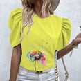 thumbnail image 2 of Mujeres Casual de manga corta de impresión plisada corta cuello redondo camiseta suelta blusa Tops OAVQHLG3B Store lin121212, 2 of 5