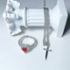 thumbnail image 4 of Juego de pulseras de espada con forma de corazón para parejas, oro y plata, juego de anillos y pulseras a juego con espada, cadena de eslabones de espada, piedras preciosas rojas, anillo de promesa, 4 of 4