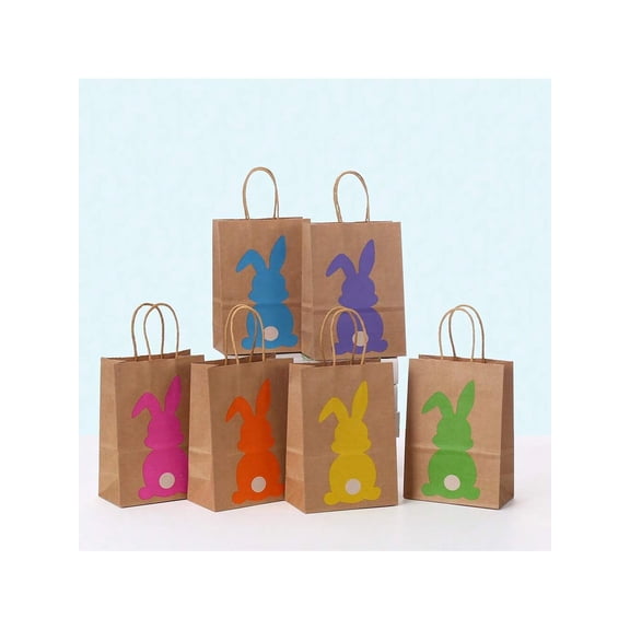 12pcs Rabbit Themed Easter Gift Bags Paper Packaging Small Snack Bags