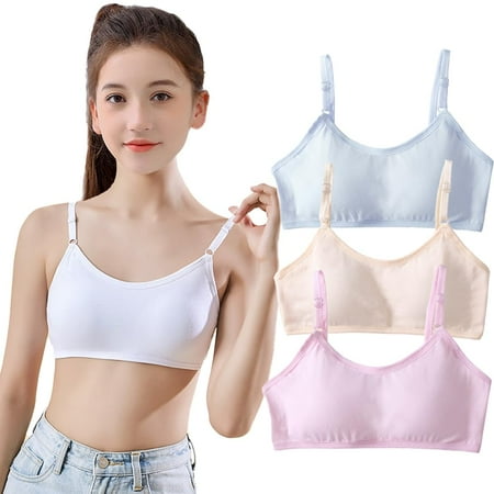 3 Pack Big Girls  Training Bra Cotton Bras Cami Bralettes Sports Bra Teen Bras Fit for 10-16 Years Teen