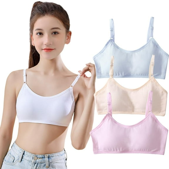 3 Pack Big Girls Bra Comfort Flex Cotton Bras Cami Bralettes Adjustable Straps Training Bras 10-16 Years