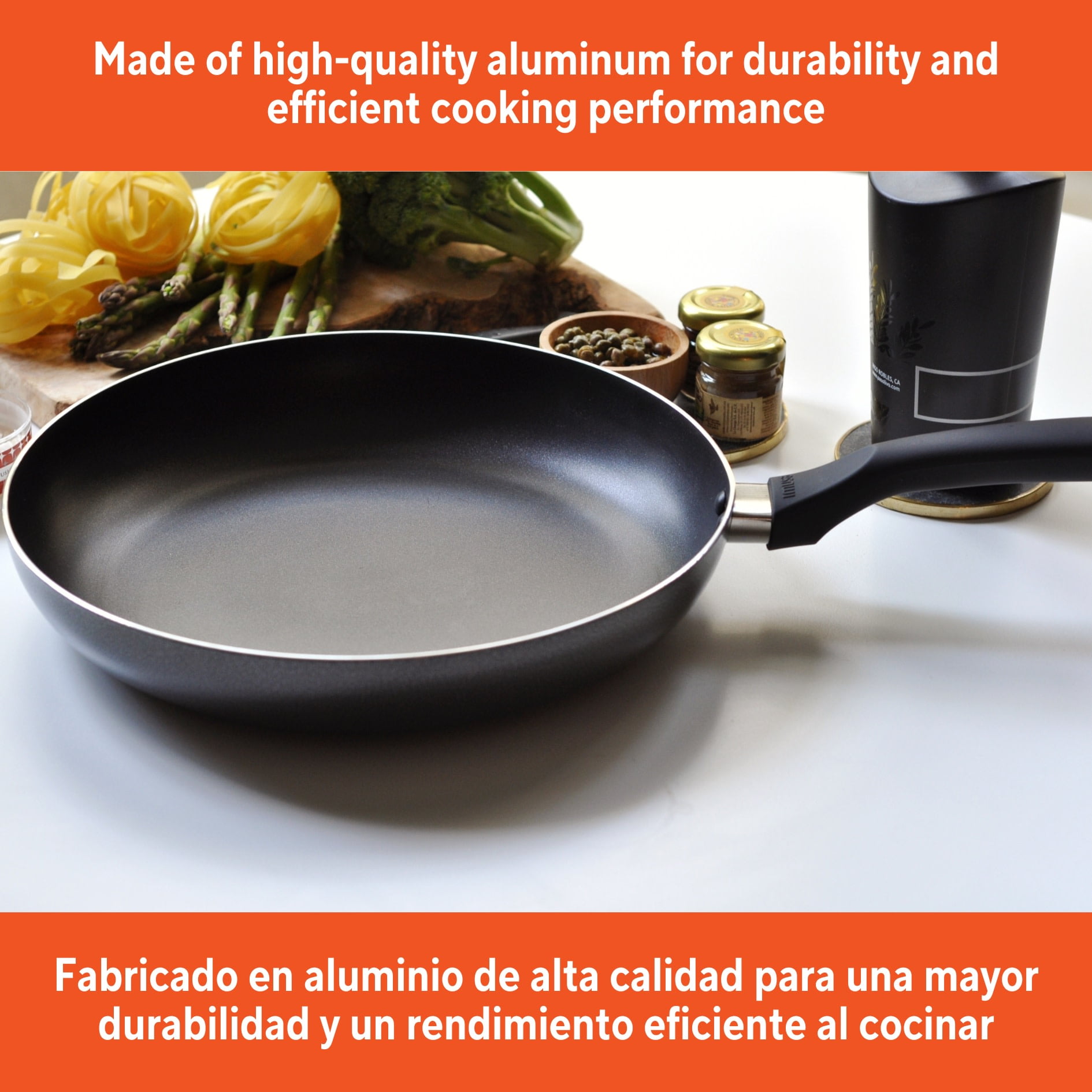 (2 pack) IMUSA  12in Charcoal Aluminum Nonstick Fry Pan with Soft Touch Handle, Black