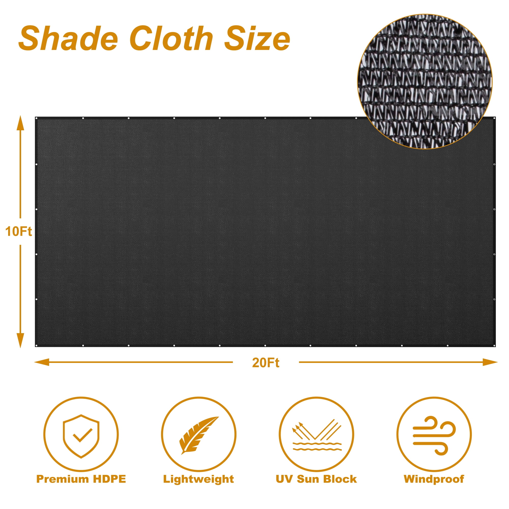 Shade Cloth, Keylever 60% Sunblock 10 x 20 ft Sun Shade Sail for Garden Patio Plants Pergola Greenhouse Deck Yard Pool, Black