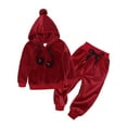 thumbnail image 2 of Diufon Boys Girls Velvet Hooded Tracksuit Toddler Baby Long Sleeve Warm Sweatshirt and Joggers Pants 2 Piece Set, 2 of 7