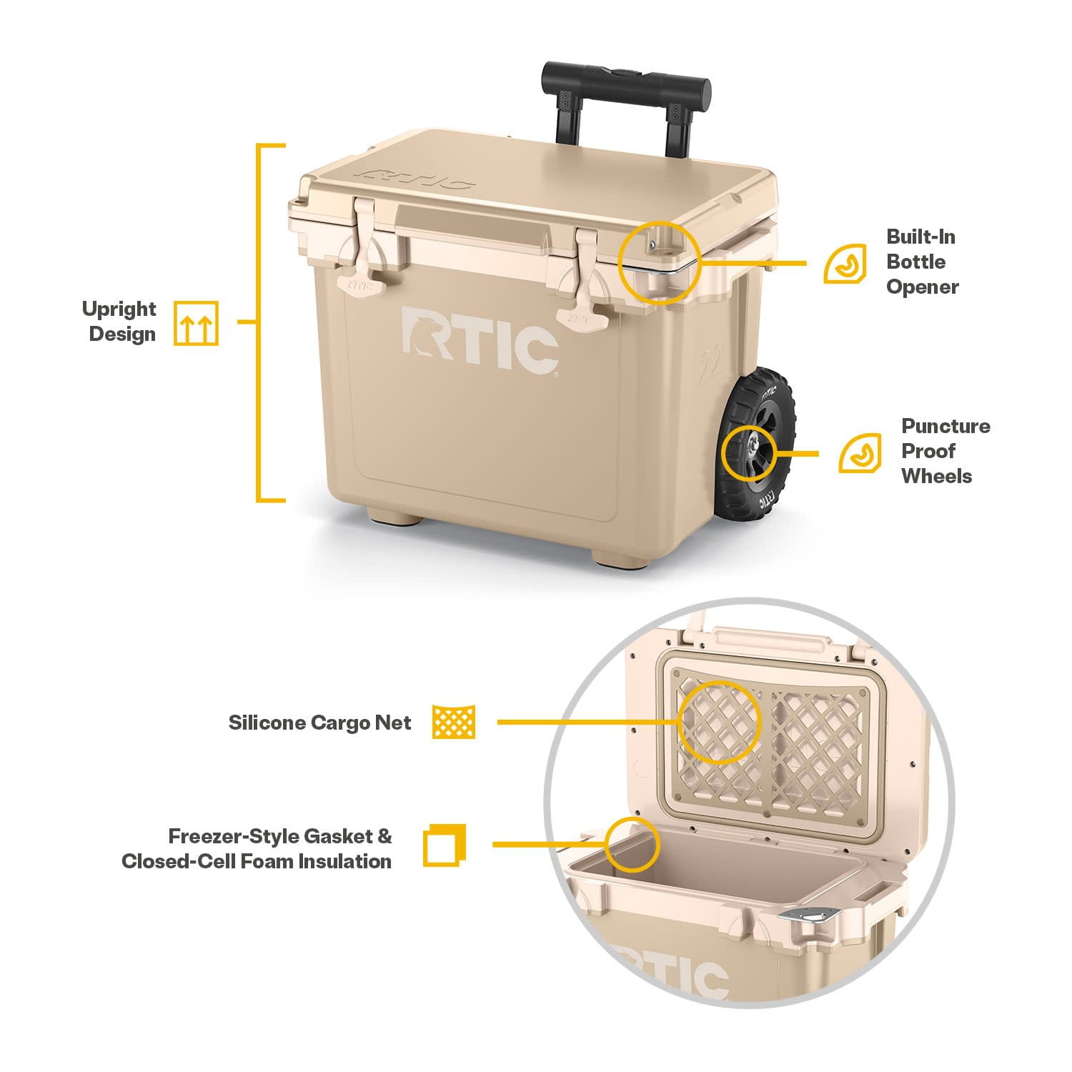 RTIC 22 QT Wheeled Hard-Sided Cooler, Fits 28 Cans or 6 Wine Bottles, Beach