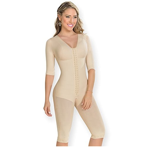 0161 Fajas Colombianas Levanta Cola Post Op BBL Postsurgery Compression Garments After Liposuction Full Body Shaper Long Sleeve for Women Beige M