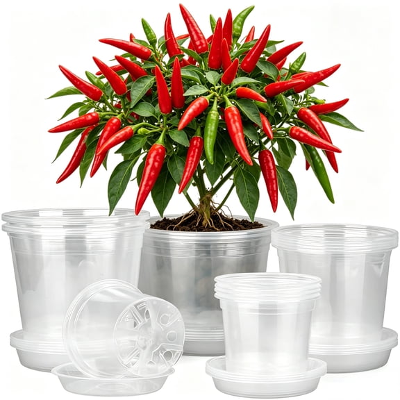 Clear Nursery Pots with Saucers, 20 Pack 4/5/6/7 Inch Plastic Plant Pots with Drainage Holes,   Variety Pack Seedlings Garden Pot for Indoor Outdoor