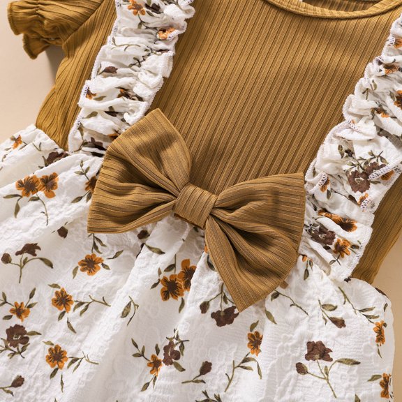 Vedolay One Piece Jumpsuits Girls' Short Sleeve Romper Belt Jumpsuits Summer Ruffle Trim Keyhole Tops Shorts One Piece Outfit,Brown 9-12 Months