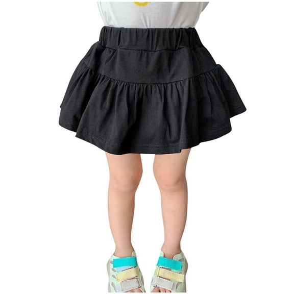 ZACPNCV Skirts for Girls Mini Little Festival Ruffle High Cut Cheerleader Cosplay Plain Skort Girls Black 5-6 Years
