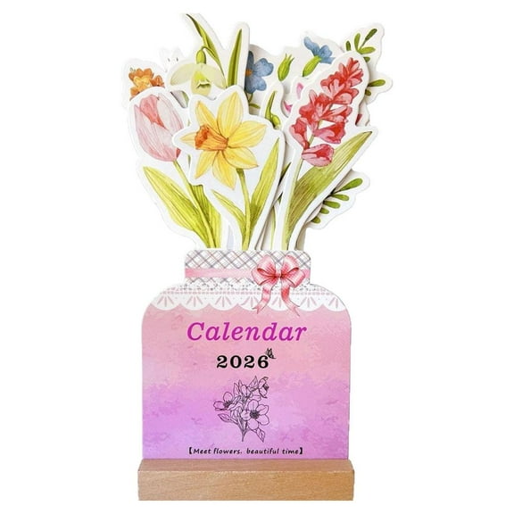Bloomy Flowers Small Desk Calendar 2026, From January To December 2026, Mini Pink Standing Floral Rose Desktop Calendar, Mini Standing Flip Decorative for Home Office School Desk Accessories