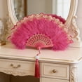thumbnail image 5 of Feather Fan Foldable Handheld Flapper Fan with Feathers,Vintage Embroidered Fan for Women Costume Party Wedding Dancing Show Decoration Chinese Hand Fan, 5 of 7