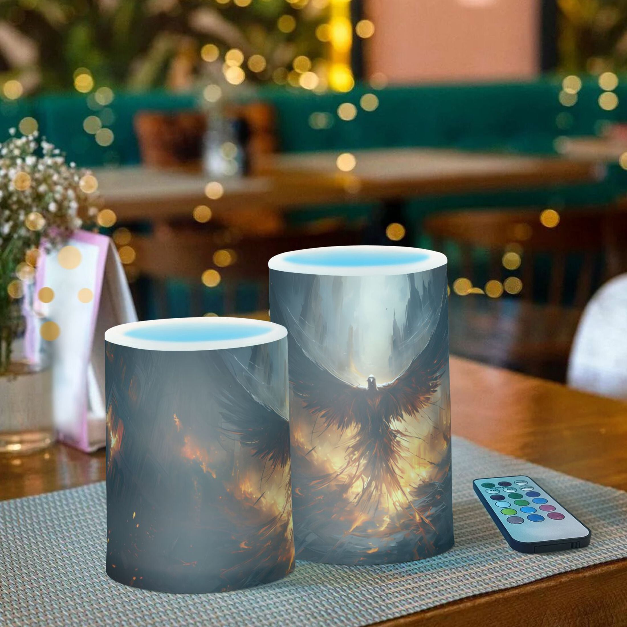 Bird Wings Fire Houses Flameless Candles&nbsp;LED Lights Battery Operated Candles with Remote and Timers Flicker Lights Votive Set of 2