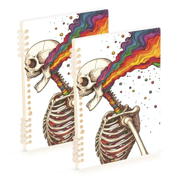 FORMRS 1-Subject Spiral Notebook 8" x 5" College Ruled 60 Refillable Sheet, 2 Pack, Colorful Skeleton