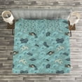 thumbnail image 3 of Ambesonne Japanese Wave Quilted Bedspread Set 3 Pcs, Sea Dragon, Queen Size, White Teal and Grey, 3 of 3