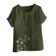 thumbnail image 4 of GaThRRgYP Women's Summer Short Sleeve Tops - Lightweight & Breathable Blouse,Women Casual and Linen Round-Neck Top Printed Short Sleeve Button T-shirt Blouse Army Green M, 4 of 4