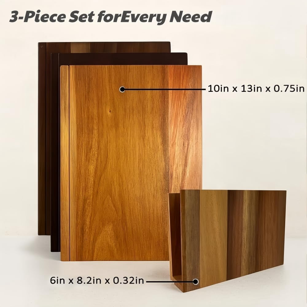 Book-Shaped Cutting Board Set of 3, Wooden Chopping & Serving Boards with Stand - Decorative for Vegetables, Cheese, Charcuterie & Entertaining - Unique Kitchen Gift for Home Chefs