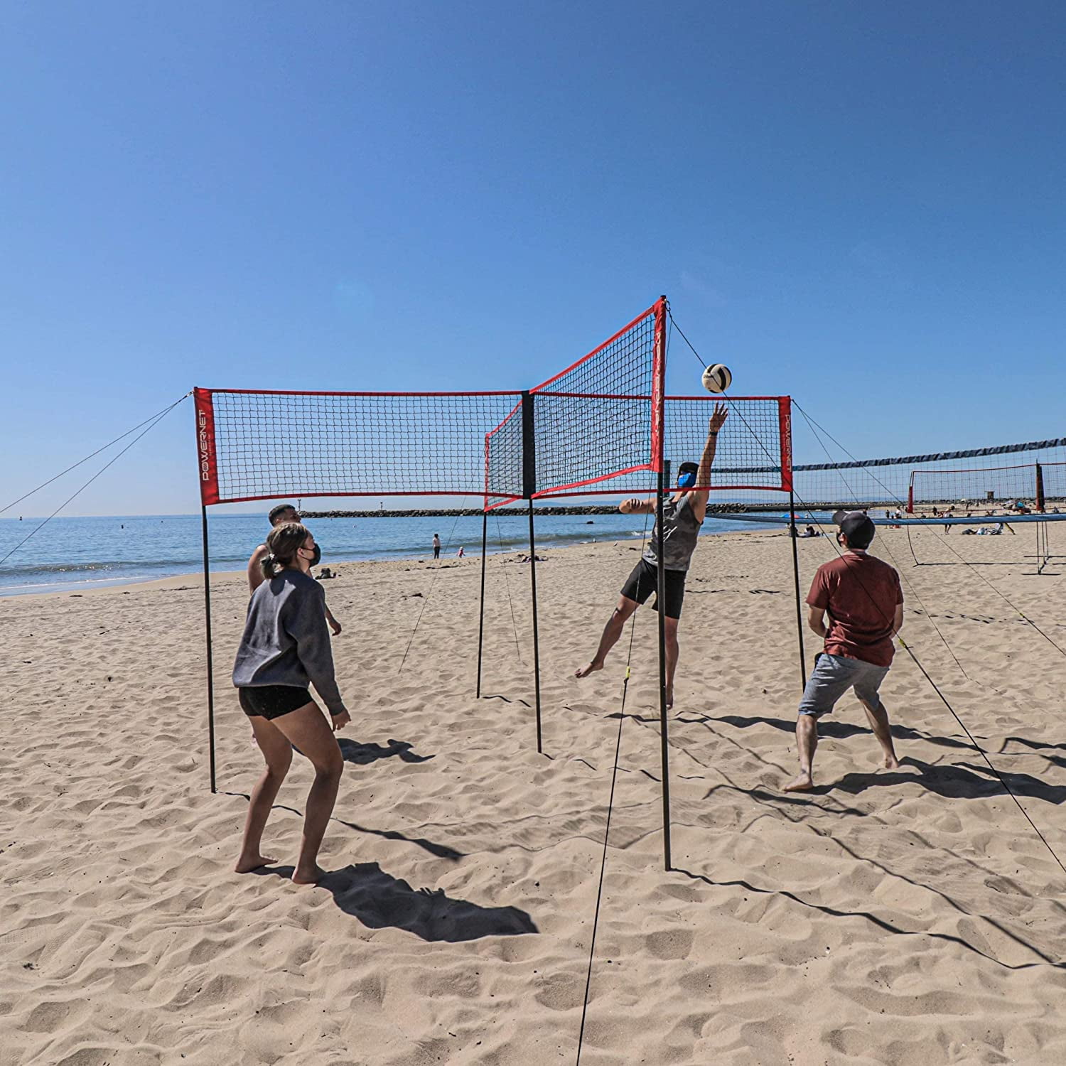 PowerNet Four Square Volleyball Net, 4-Sided Outdoor Volleyball Net for Backyard Games, Park or Beach, Volleyball Training Equipment (Four Square Net)
