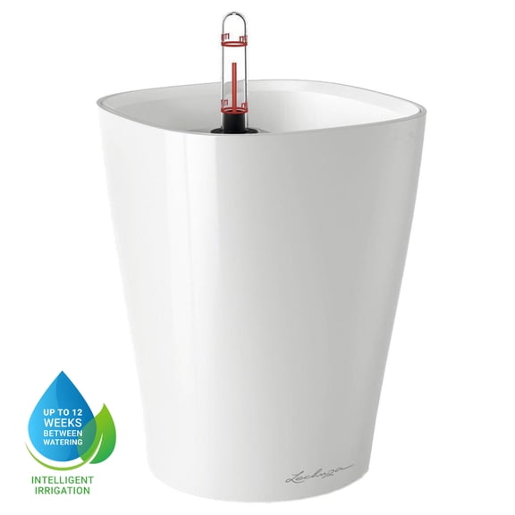 DELTINI Cream White High Gloss, Self-watering Small Indoor Planter, H7.5 L5.9 W5.9 in