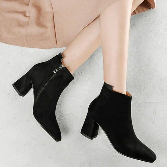 OUNONA  Pointy Boots for Women Girls Heels Short Women's Miss Black