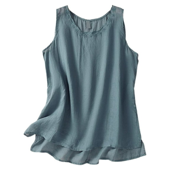 Stylish Women's Outerwear Vests Casual Round Neck Sleeveless Vintage Embroidered Tops For Spring And Summer Wear