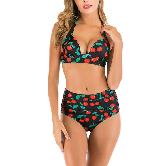 SWSMCLT Women's Halter Bathing Suit Sexy Swimsuit Beach Swimming Mid Rise Swimwear Padded Open Back Trendy Black Large