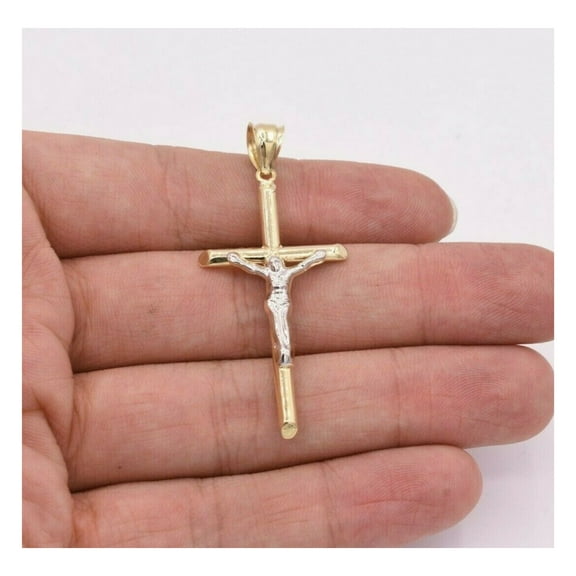 2.25" Jesus Crucifix Cross Pendant Unisex Adult 10K Yellow White Gold, 2.10 Gr - Goldum NYC