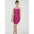 thumbnail image 5 of 2Bunnies Girls' 8yr-14yr Tween Teen Bodycon Ruched Spaghetti Strap Shimmer Sequin Party Dance Mini Dress, 5 of 6