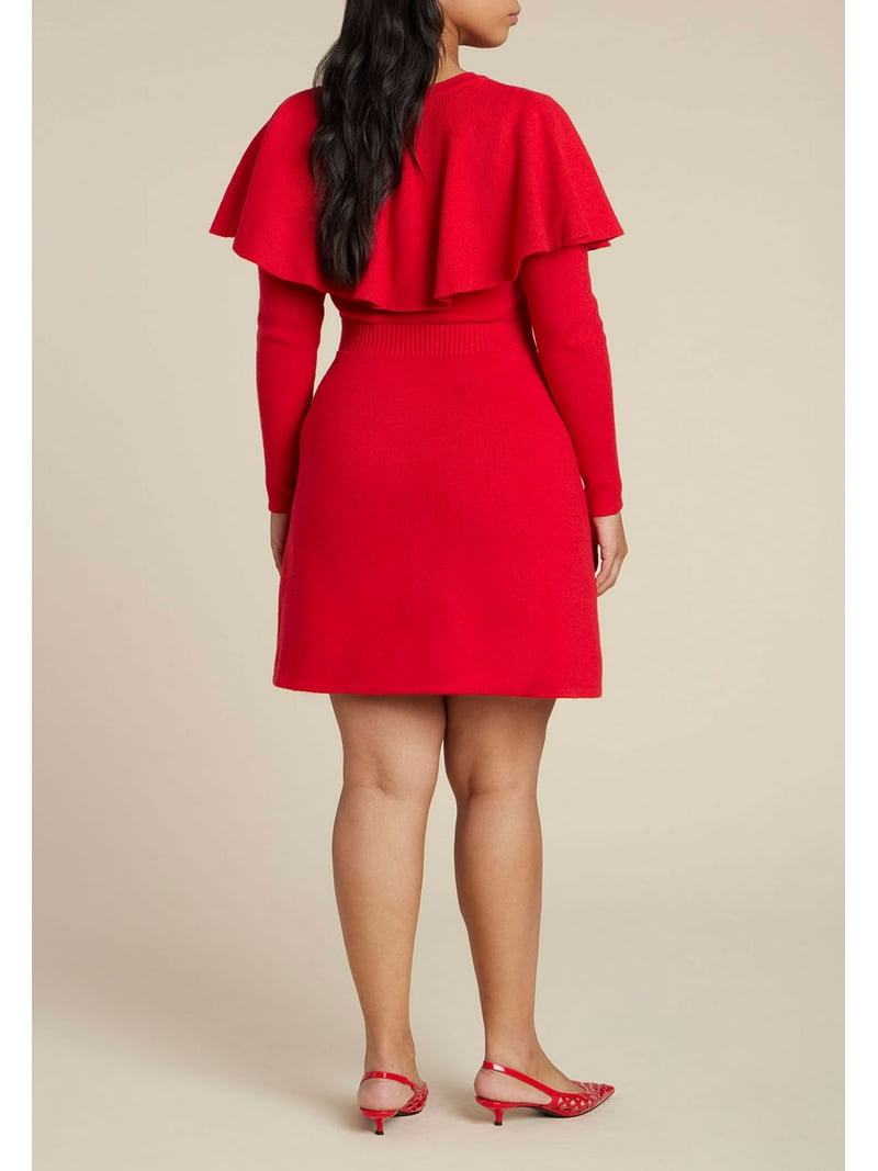 ELOQUII Women's Plus Size Sweater Cape Mini Dress