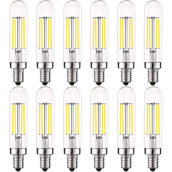 Luxrite T6 T6.5 Vintage LED Tube Light Bulbs 5W= 60W, 5000K Bright White, Dimmable, 500 Lumens, UL Listed, E12, 12-Pack
