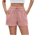 thumbnail image 2 of Sevevn Women's Spring/Summer New Style Women's Solid Color Drawstring Pocket Fashion Casual Shorts Great Gifts for Less Pink M, 2 of 6