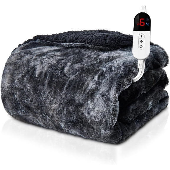 Electric Heated Blanket Twin Size - Faux Fur Sherpa 62"x84" Fast Heating Bed Blankets Throw with 6 Heating Levels & 10 Hours Auto Off, Over-Heat Protection ETL, Brown