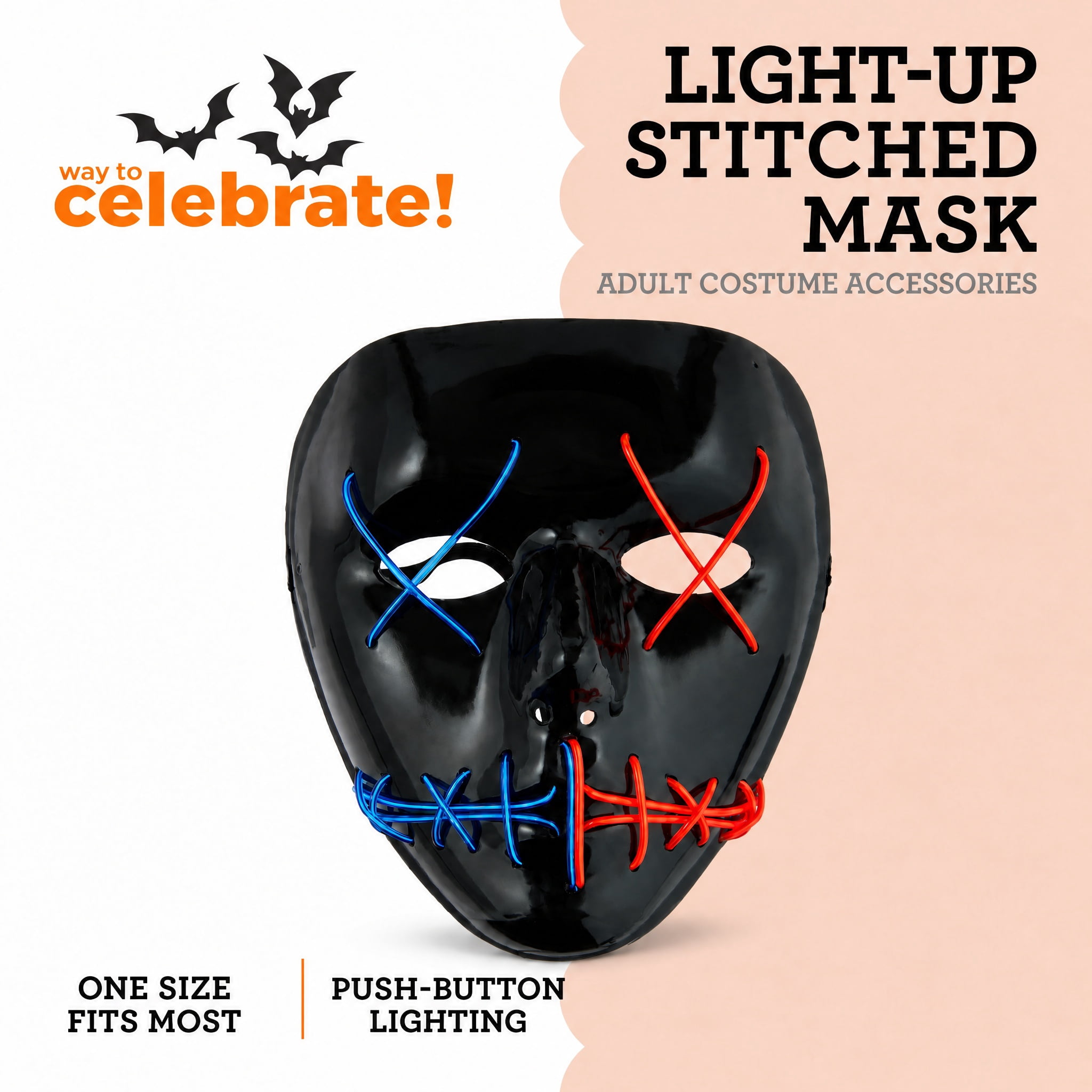 Light-Up Stitched Mask Costume Accessory for Adults, Red and Blue, Halloween by Way To Celebrate