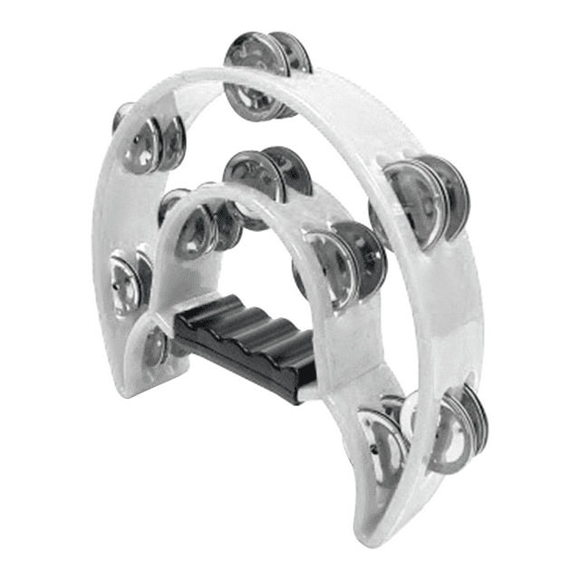 ZTTD Demi-Lune Tambourin Musical Double Rangée Jingles Métalliques Tambour de Percussion à Main Blanc pour Fête KTV avec Poignée Ergonomique