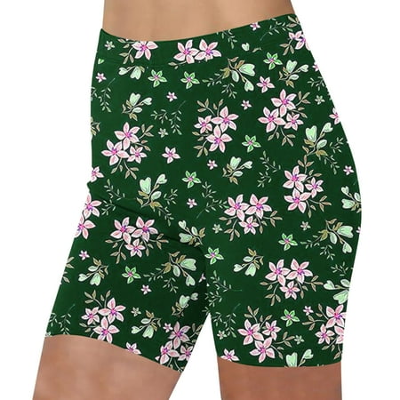 LbsKUS Womens Floral Printed Yoga Shorts Workout Biker Running Sport Shorts Summer Short Hot Pants Tummy Control Yoga Shorts 2024 Hiking Outdoor Causal Shorts Green S