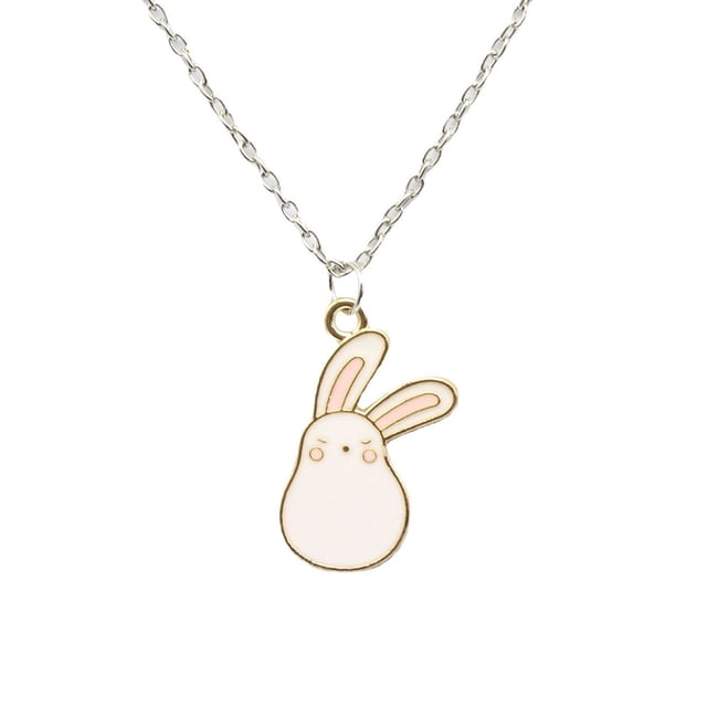 Cute Cartoon zanahoria blanca conejo de aleación de goteo collar de aceite de estilo universitario pequeño colgante de pareja