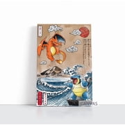 Charizard Poster Charizard vs Blastoise Framed Print Anime Wall Art Print Pikachu Home Decor FF15, Birthday Gift Unframed Poster