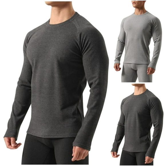 Lovzfmll Men's Thermal Pullover with Fleece Lined Interior, Solid Color Base Layer with High Elasticity for Sports and Outdoor Activities