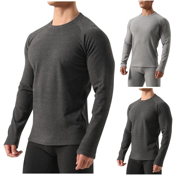 HVOBTTY Fall/Winter Men's Pajamas Top Solid Color Pullover Fleece High Elastic Wicking Long Sleeve Sport Household Top