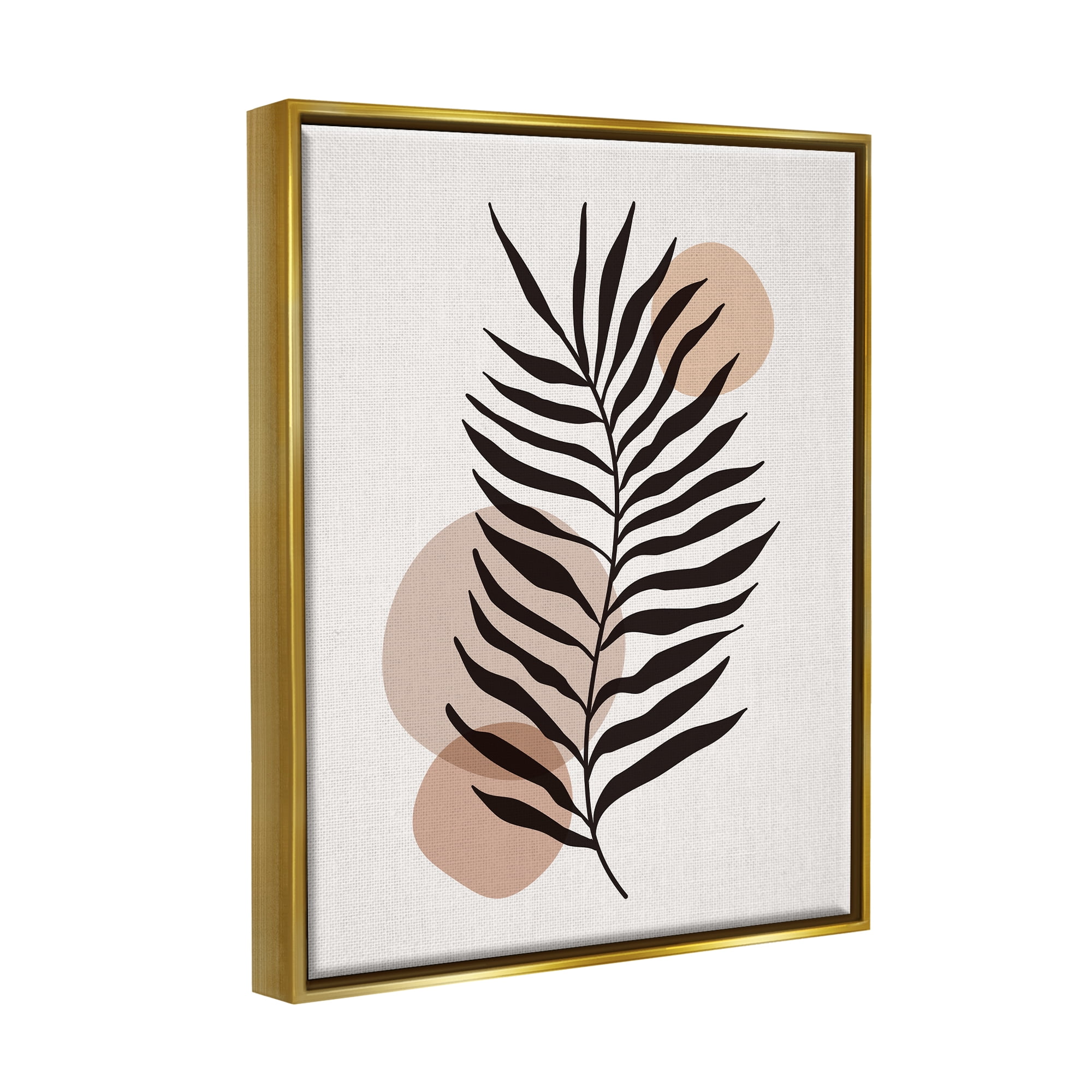 Stupell Industries Beige Boho Frond Botanical & Floral Painting Gold Floater Framed Art Print Wall Art, 25 x 31