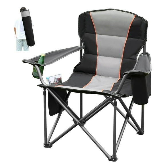 Summit Living Padded Camping Chair with Cooler Bag, Black
