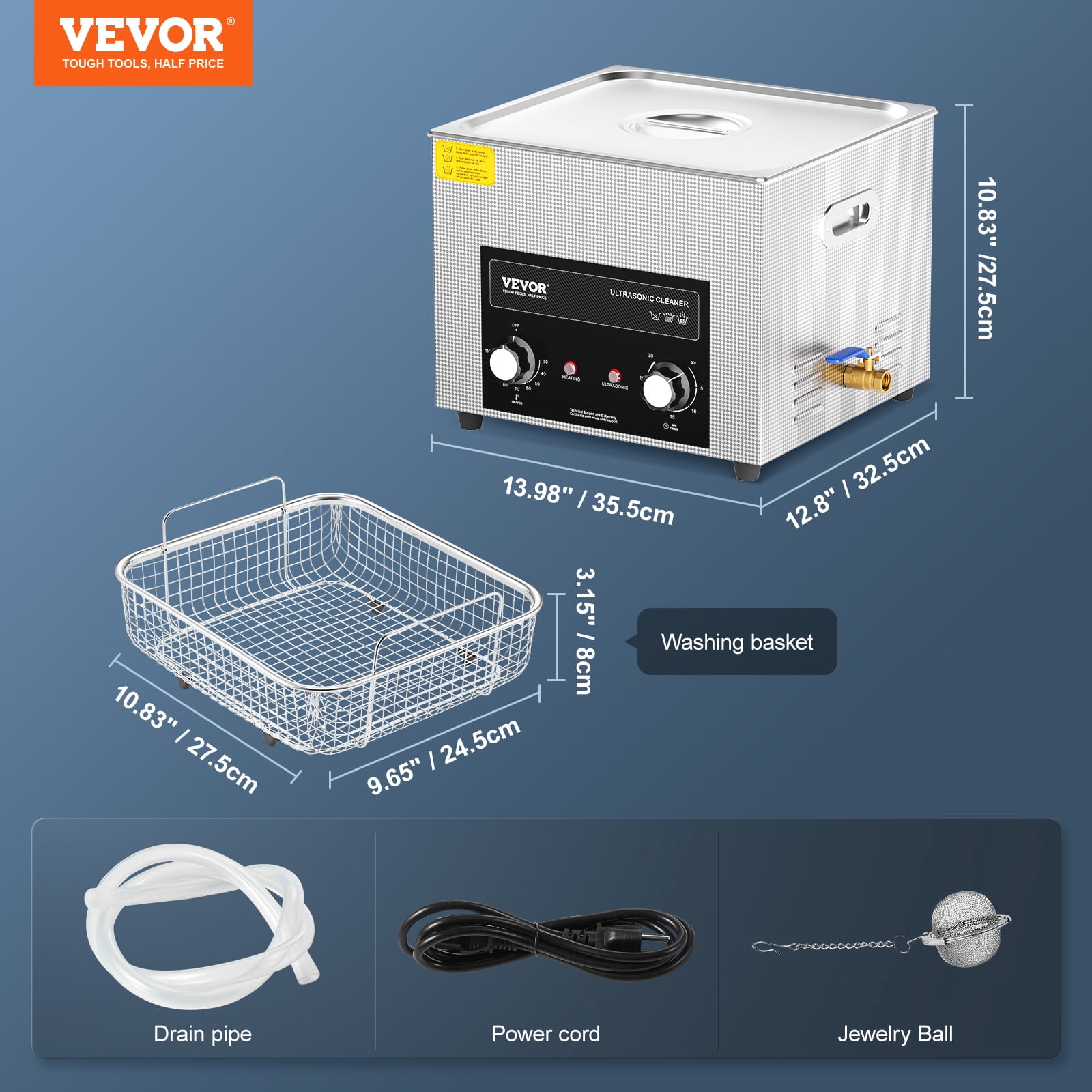 VEVOR 15L Ultrasonic Cleaner with Heater Timer & Basket, Professional Digital Sonic Cavitation Machine, 360W Cleaning Machine for Lab Tools, Metal Parts, Carburetor, Brass, Auto Parts, Engine Parts