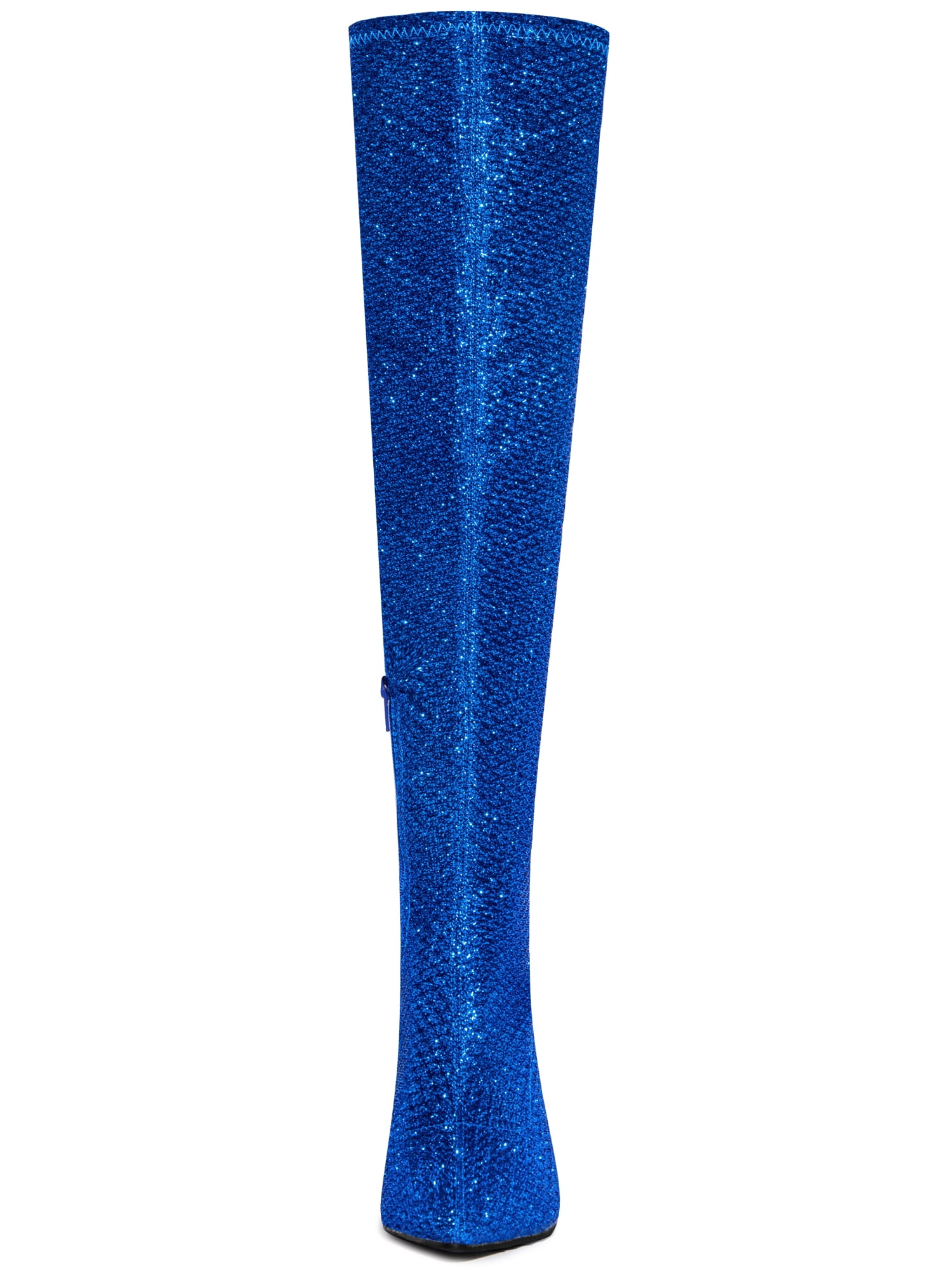 DARING DIVA Women's Glitter Stiletto Heel Over the Knee Thigh High Boots Deep Blue 7