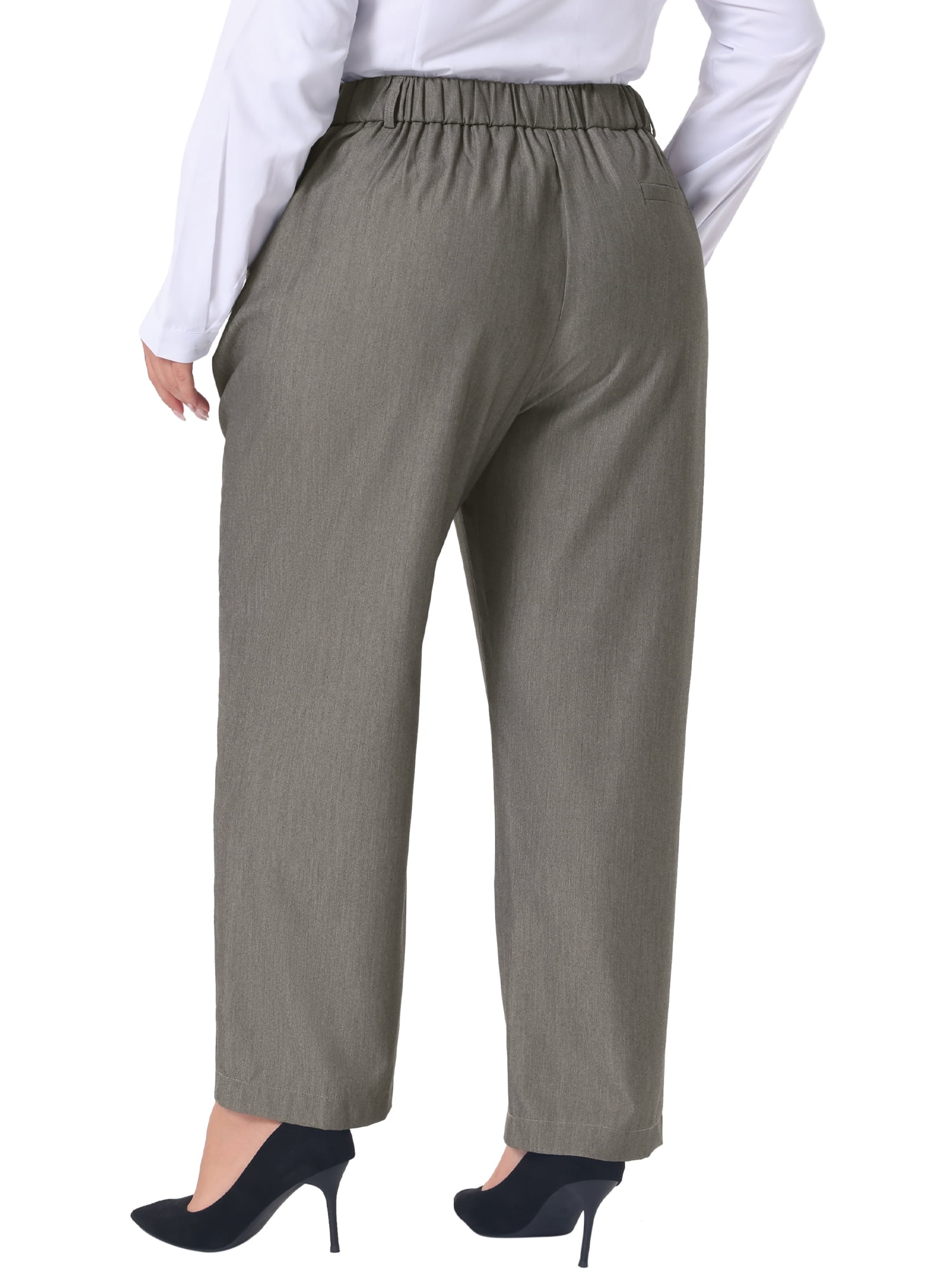 DARING DIVA Women's Plus Summer Elastic High Waisted Long Straight Pants 3X Light Brown