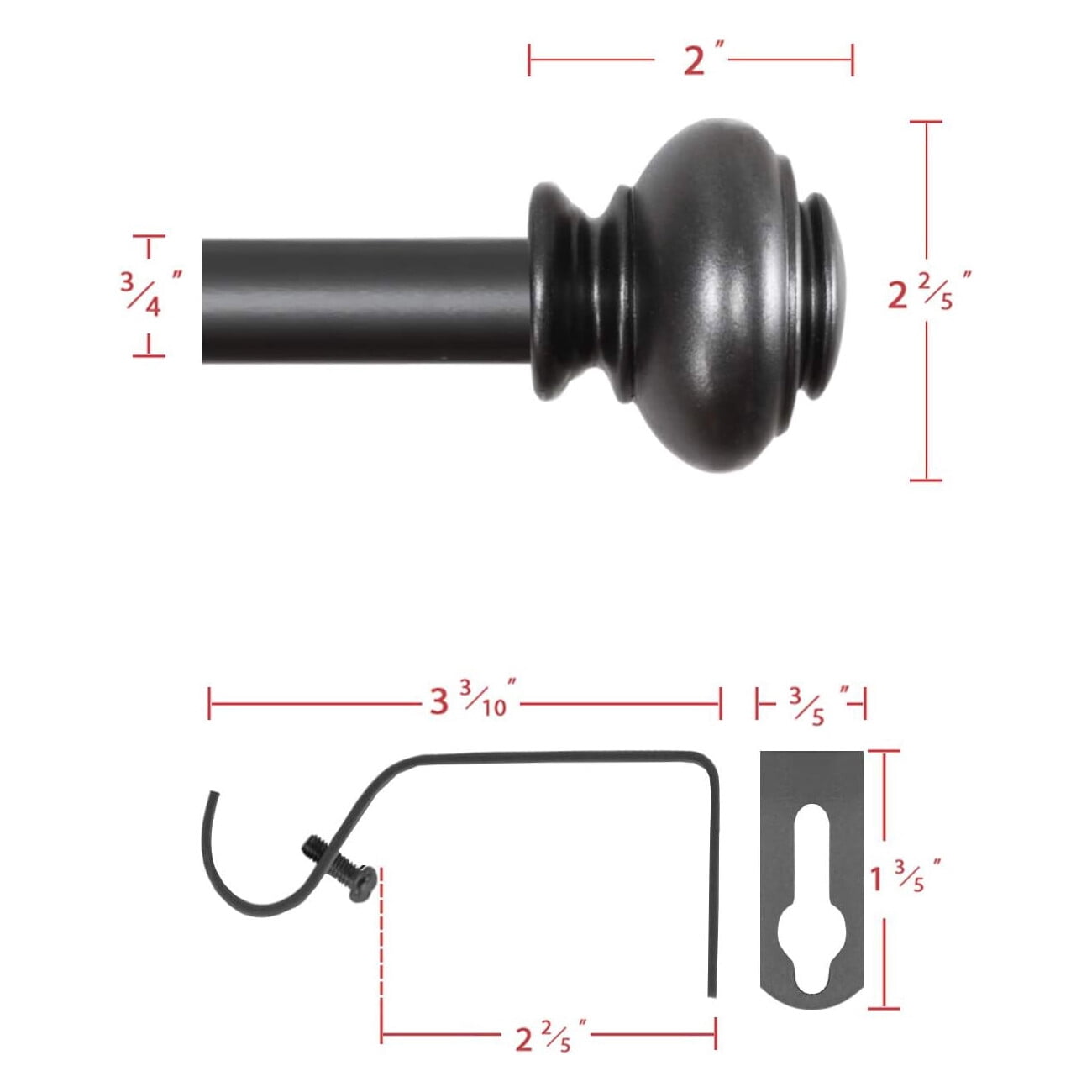 H.VERSAILTEX Window Curtain Rod Set 48 - 84" 3/4 Inch Diameter Small Curtain Rod Set with Pewter Finishing