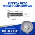 thumbnail image 4 of Fastenere Vis de Bouchon de Prise de Bouton - 10-32 x 5/8 Pouces (50 Pack) Acier Inoxydable 18-8, Filetage Complet, Finition Simple Lumineuse, Résistant à la Corrosion, Filetage de Machine, Facile à Installer avec Entraînement de Prise de Canalisée, 4 of 4