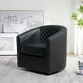 thumbnail image 5 of 29" Wide Tufted Faux Leather Swivel Barrel Chair, PU Leather Modern Upholstered Accent Chairs with Nailhead Trim, Small Armchair for Living Room Bedroom, Black, 5 of 13