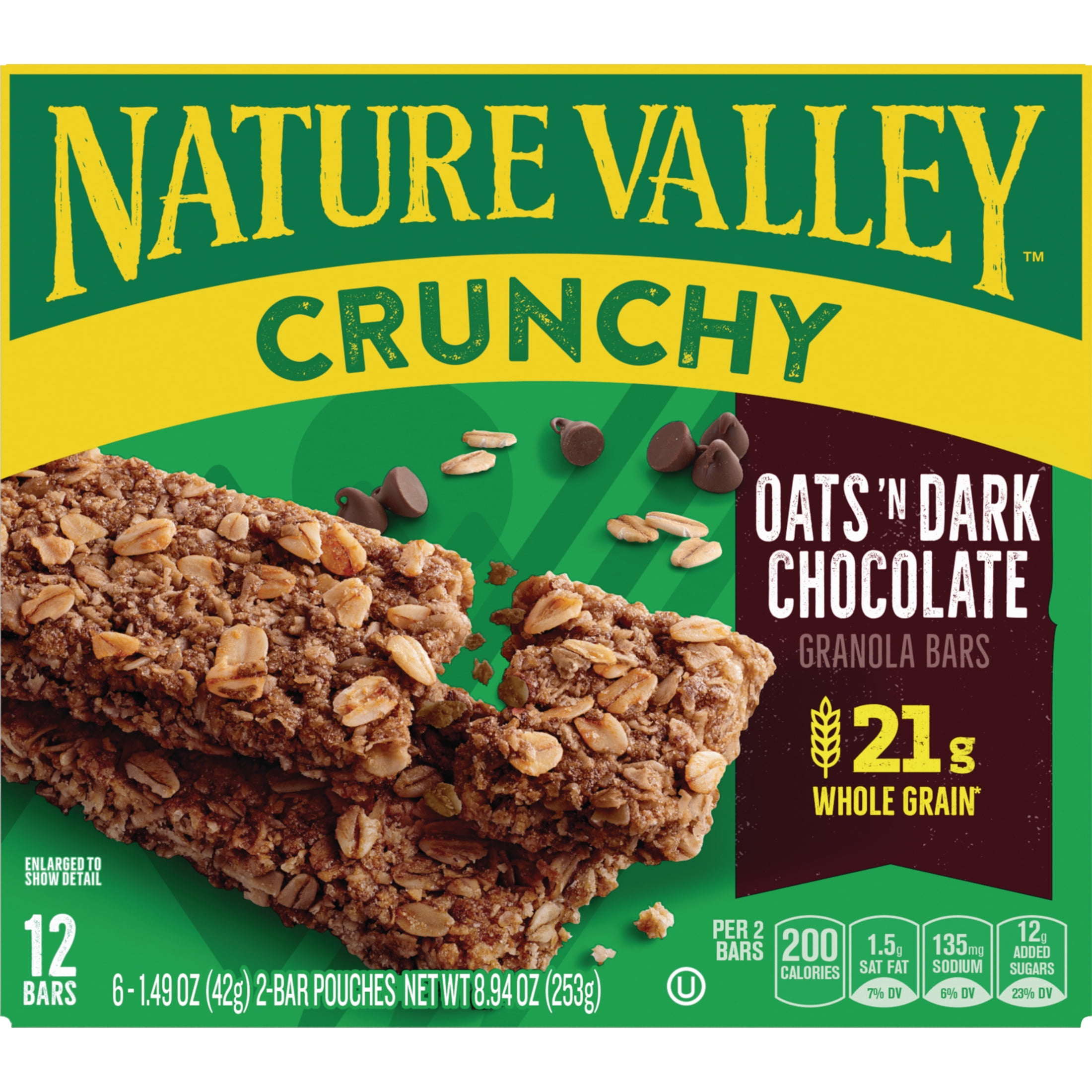 (12 pack) Nature Valley Crunchy Granola Bars, Oats 'n Dark Chocolate, 12 Count, 8.94 oz (6 Pouches)