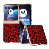 SaniMore for Motorola Razr 40 Ultra (6.9" 2023) Case, Slim Lightweight Cover for Women Girls, Shockproof Anti-Scratches Slitter Bling Diamond PU Leather Shockproof Plating Bumper, Red Leopard